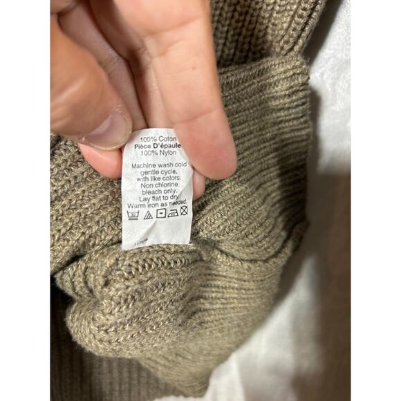 J Crew Sweater Lrg Tan Cotton Ribbed Faux Suede Shoulder Patch Woodsman Comando - Picture 8 of 10